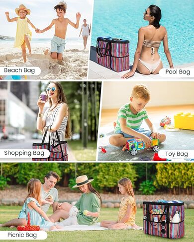 حقائب الشاطئ للنساء - حقيبة شاطئ كبيرة، حقيبة شاطئ مع جيب مبلل، مقاومة للماء مع سحاب للشاطئ in Kuwait