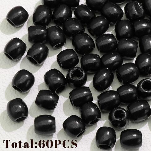 60PCS Wood Hair Beads Large Hole Black Natural Bead for Locs Vintage Dreadlock Jewelry Wooden Beads Hair Accessories for Women and Girls in Saudi Arabia