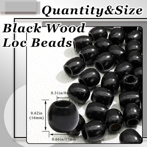 60PCS Wood Hair Beads Large Hole Black Natural Bead for Locs Vintage Dreadlock Jewelry Wooden Beads Hair Accessories for Women and Girls in Saudi Arabia
