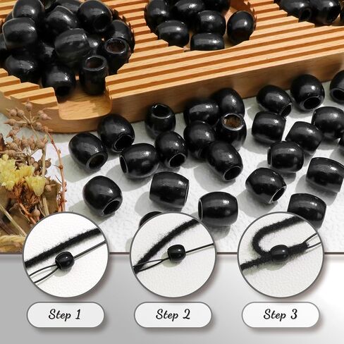 60PCS Wood Hair Beads Large Hole Black Natural Bead for Locs Vintage Dreadlock Jewelry Wooden Beads Hair Accessories for Women and Girls in Saudi Arabia