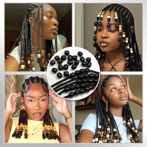 60PCS Wood Hair Beads Large Hole Black Natural Bead for Locs Vintage Dreadlock Jewelry Wooden Beads Hair Accessories for Women and Girls in Saudi Arabia