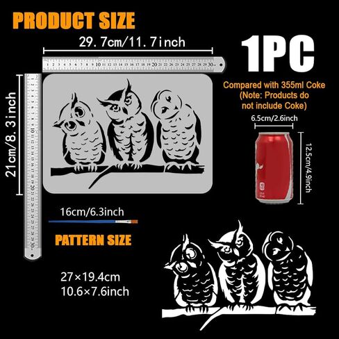 FINGERINSPIRE Owl Patterns Painting Stencil 8.3x11.7inch 3 Owls with Heads Titlted Template with Brush Owls Standing on A Tree Branch Stencil Owl Birds Stencil Animal Theme Template for DIY Crafts in Saudi Arabia