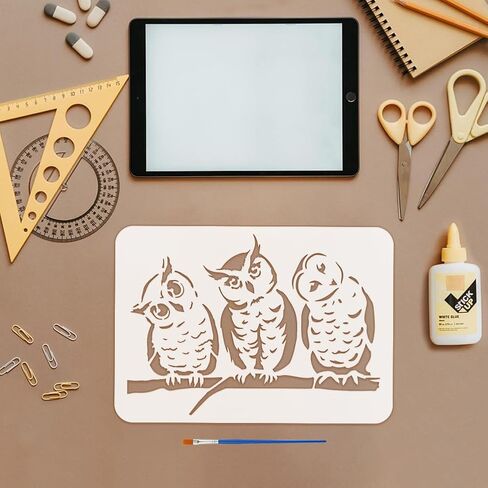 FINGERINSPIRE Owl Patterns Painting Stencil 8.3x11.7inch 3 Owls with Heads Titlted Template with Brush Owls Standing on A Tree Branch Stencil Owl Birds Stencil Animal Theme Template for DIY Crafts in Saudi Arabia