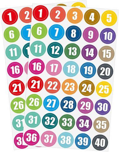 600 PCS Number Stickers 1-40, Self-Adhesive Colorful Dot Style Number Stickers Labels for Back to School Classroom Office Cubby Locker Storage Boxes, 1 Inch, 15 Sheets in Saudi Arabia