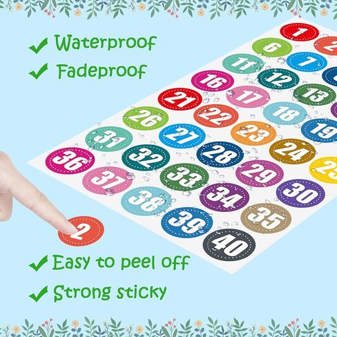 600 PCS Number Stickers 1-40, Self-Adhesive Colorful Dot Style Number Stickers Labels for Back to School Classroom Office Cubby Locker Storage Boxes, 1 Inch, 15 Sheets in Saudi Arabia