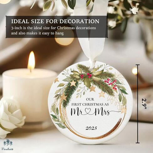 Our First Christmas Married Ornament 2024, Personalized Mr Mrs Ornament, Gift for Newlywed Couple Family, Custom Ornament Wedding, 1st Christmas Mr Mrs in Kuwait