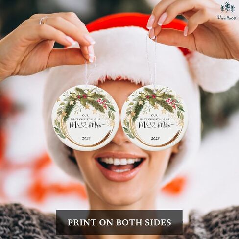 Our First Christmas Married Ornament 2024, Personalized Mr Mrs Ornament, Gift for Newlywed Couple Family, Custom Ornament Wedding, 1st Christmas Mr Mrs in Kuwait