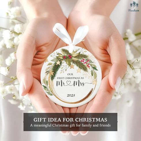 Our First Christmas Married Ornament 2024, Personalized Mr Mrs Ornament, Gift for Newlywed Couple Family, Custom Ornament Wedding, 1st Christmas Mr Mrs in Kuwait