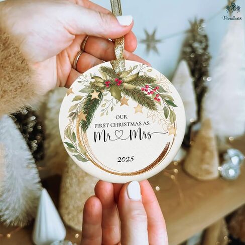 Our First Christmas Married Ornament 2024, Personalized Mr Mrs Ornament, Gift for Newlywed Couple Family, Custom Ornament Wedding, 1st Christmas Mr Mrs in Kuwait