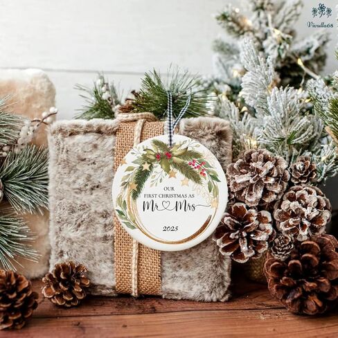 Our First Christmas Married Ornament 2024, Personalized Mr Mrs Ornament, Gift for Newlywed Couple Family, Custom Ornament Wedding, 1st Christmas Mr Mrs in Kuwait