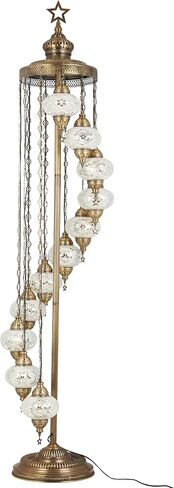 Demmex 11 Globe مصباح أرضية مغربية مغربية ، طوله 7 أقدام - طراز تيفاني مصباح بوهو المزخرف مع كرات ملونة لغرفة النوم وغرفة المعيشة ودجال - مصنوعة يدويًا في تركيا ، متعدد الألوان in Kuwait