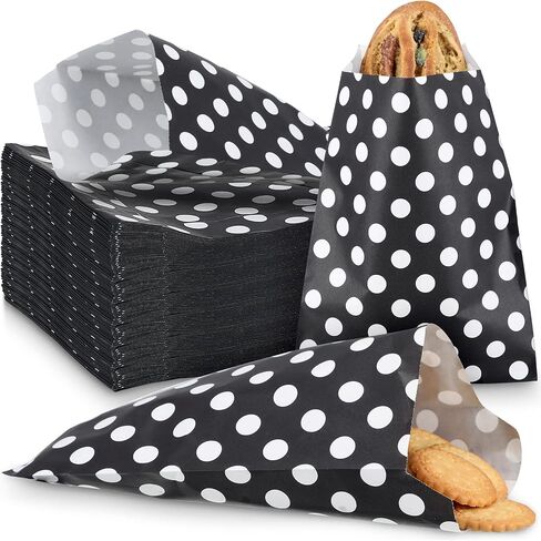 400 Pack 5 × 7 بوصات أكياس Polka Dot Cookie & Candy Buffet أكياس - أكياس صغيرة للوجبات الخفيفة لتغليف شطيرة الطعام (بالأبيض والأسود) in Kuwait