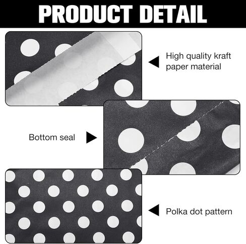 400 Pack 5 × 7 بوصات أكياس Polka Dot Cookie & Candy Buffet أكياس - أكياس صغيرة للوجبات الخفيفة لتغليف شطيرة الطعام (بالأبيض والأسود) in Kuwait