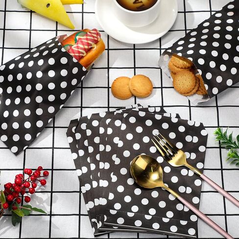 400 Pack 5 × 7 بوصات أكياس Polka Dot Cookie & Candy Buffet أكياس - أكياس صغيرة للوجبات الخفيفة لتغليف شطيرة الطعام (بالأبيض والأسود) in Kuwait