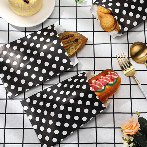400 Pack 5 × 7 بوصات أكياس Polka Dot Cookie & Candy Buffet أكياس - أكياس صغيرة للوجبات الخفيفة لتغليف شطيرة الطعام (بالأبيض والأسود) in Kuwait