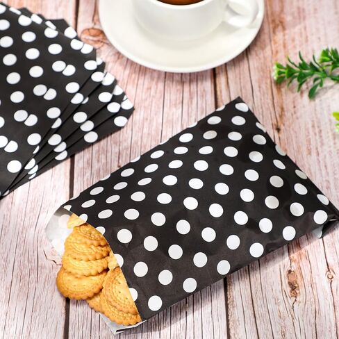 400 Pack 5 × 7 بوصات أكياس Polka Dot Cookie & Candy Buffet أكياس - أكياس صغيرة للوجبات الخفيفة لتغليف شطيرة الطعام (بالأبيض والأسود) in Kuwait