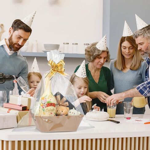 Mimorou 6 Pack Gift Baskets Kit 6 سلال فارغة ، 6 أكياس هدايا واضحة ، 10 أقواس سحب مثالية لحفل عيد ميلاد الزفاف (الذهب) in Saudi Arabia