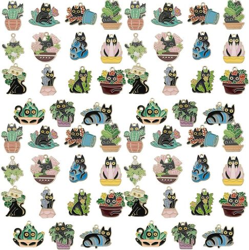 Sailanzi 30pcs Alloy enamel cat series Pendant Jewelry Making DIY Keychain Earrings Pendant Various Design Charms for Jewelry Making Bracelets Necklace (SN723) in Kuwait