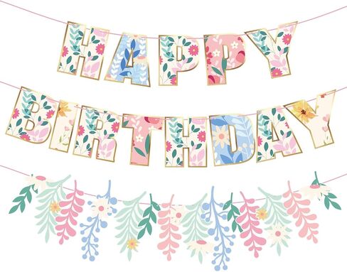 Wildflower Happy Birthday Banner Wildflower Birthday Decorations No DIY Floral Flower Theme Birthday Banner for Girls Women Birthday Decor (Pre-strung) in Kuwait