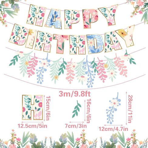 Wildflower Happy Birthday Banner Wildflower Birthday Decorations No DIY Floral Flower Theme Birthday Banner for Girls Women Birthday Decor (Pre-strung) in Kuwait