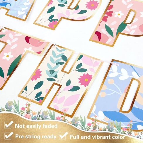 Wildflower Happy Birthday Banner Wildflower Birthday Decorations No DIY Floral Flower Theme Birthday Banner for Girls Women Birthday Decor (Pre-strung) in Kuwait