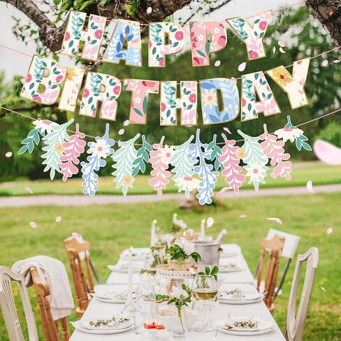 Wildflower Happy Birthday Banner Wildflower Birthday Decorations No DIY Floral Flower Theme Birthday Banner for Girls Women Birthday Decor (Pre-strung) in Kuwait