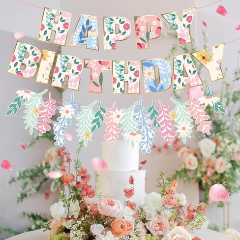 Wildflower Happy Birthday Banner Wildflower Birthday Decorations No DIY Floral Flower Theme Birthday Banner for Girls Women Birthday Decor (Pre-strung) in Kuwait