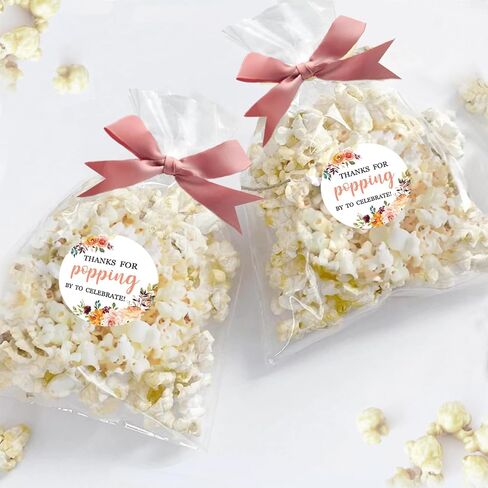Adodotoe 100 Sets Popcorn Favor Bags Thanks for Popping by Stickers Popcorn Party Favors Wedding Baby Shower Thank You Tags Clear Goodie Bag Favor Sticker for Crafts Gift in Kuwait
