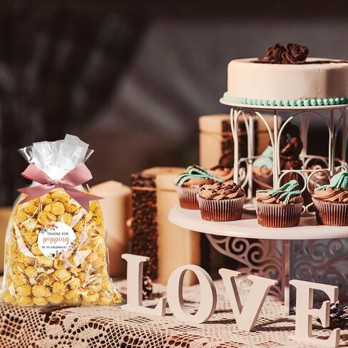 Adodotoe 100 Sets Popcorn Favor Bags Thanks for Popping by Stickers Popcorn Party Favors Wedding Baby Shower Thank You Tags Clear Goodie Bag Favor Sticker for Crafts Gift in Kuwait