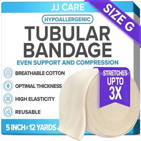JJ CARE ضمادة أنبوبية، 3 × 12 ياردة أنابيب ستوكينيت للساقين والركبتين، مقاس D كم ضمادة مرنة قابلة لإعادة الاستخدام، لفة ضمادة ضغط أنبوبي للكاحل والمرفقين، مطاط لاتكس مع قطن in Saudi Arabia