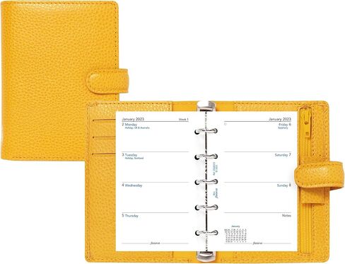 Filofax Finsbury Organizer, Mini Size, Mustard - Traditional Grained Leather, Five Rings, Week-to-View Calendar Diary, Multilingual, 2024 (C022618-24) in Saudi Arabia