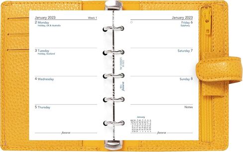 Filofax Finsbury Organizer, Mini Size, Mustard - Traditional Grained Leather, Five Rings, Week-to-View Calendar Diary, Multilingual, 2024 (C022618-24) in Saudi Arabia