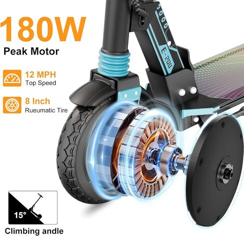 E200/ED200 Electric Scooter for Kids Ages 8-14 & Teens,180/200w Motor,12/18 MPH 12/15 Mile Range,LED Display 220 lbs Capacity,Dual Shock Absorbers，LED Colorful Lights & Adjustable Height in Saudi Arabia