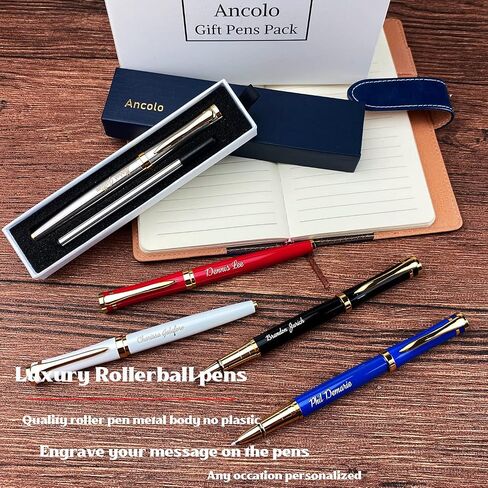 Ancolo Blue Ballpoint Pens - Modern, Classy, and Functional - Engraved with Your Message - Perfect for Groomsman, Wedding Party, Graduation, Christmas, Mother's Day in Saudi Arabia