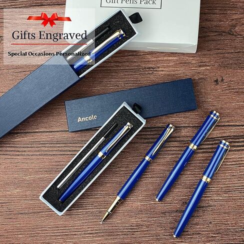 Ancolo Blue Ballpoint Pens - Modern, Classy, and Functional - Engraved with Your Message - Perfect for Groomsman, Wedding Party, Graduation, Christmas, Mother's Day in Saudi Arabia