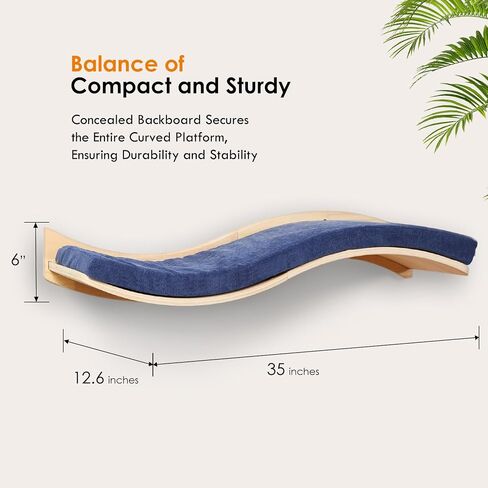 Cat Wall Shelves for Large Cats - Wall Mounted Furniture with Comfortable Cushion, Perfect Perch and Bed for Multi-Cat Households - 35 inch Wavy Shelf for Climbing, Playing, Resting, and Lounging in Saudi Arabia