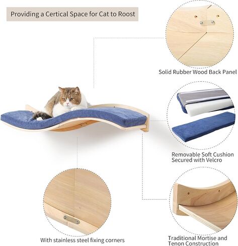 Cat Wall Shelves for Large Cats - Wall Mounted Furniture with Comfortable Cushion, Perfect Perch and Bed for Multi-Cat Households - 35 inch Wavy Shelf for Climbing, Playing, Resting, and Lounging in Saudi Arabia