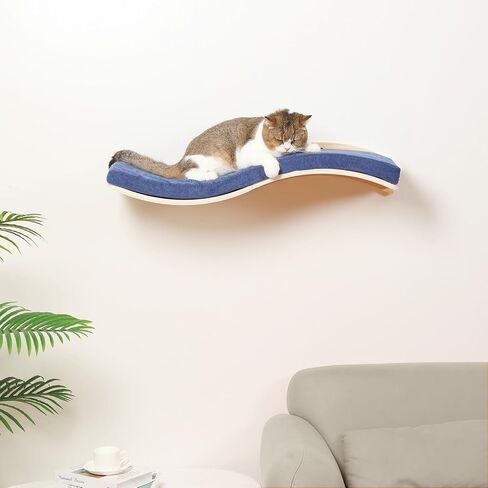 Cat Wall Shelves for Large Cats - Wall Mounted Furniture with Comfortable Cushion, Perfect Perch and Bed for Multi-Cat Households - 35 inch Wavy Shelf for Climbing, Playing, Resting, and Lounging in Saudi Arabia