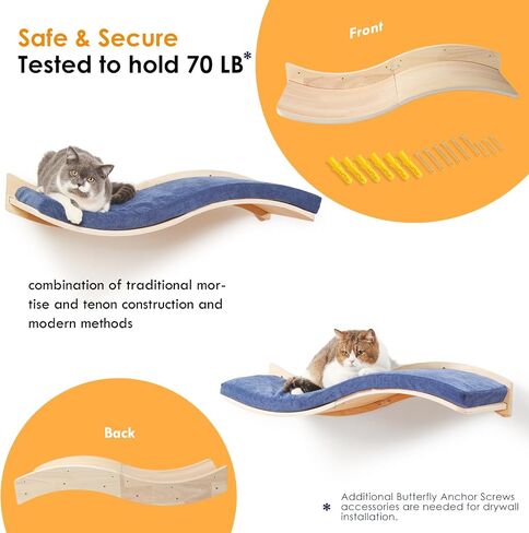 Cat Wall Shelves for Large Cats - Wall Mounted Furniture with Comfortable Cushion, Perfect Perch and Bed for Multi-Cat Households - 35 inch Wavy Shelf for Climbing, Playing, Resting, and Lounging in Saudi Arabia