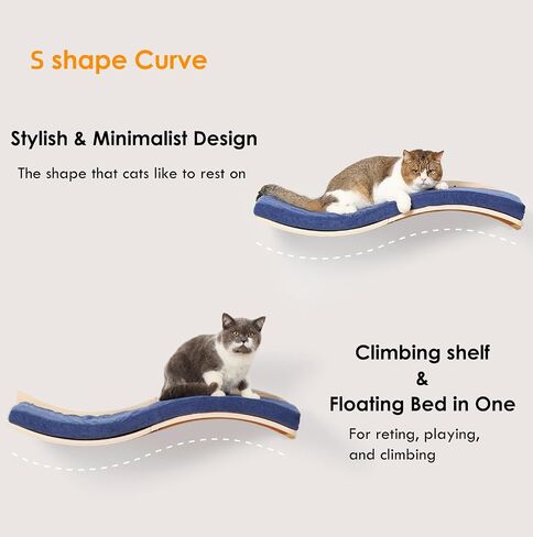 Cat Wall Shelves for Large Cats - Wall Mounted Furniture with Comfortable Cushion, Perfect Perch and Bed for Multi-Cat Households - 35 inch Wavy Shelf for Climbing, Playing, Resting, and Lounging in Saudi Arabia