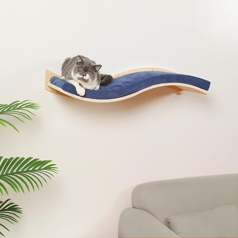 Cat Wall Shelves for Large Cats - Wall Mounted Furniture with Comfortable Cushion, Perfect Perch and Bed for Multi-Cat Households - 35 inch Wavy Shelf for Climbing, Playing, Resting, and Lounging in Saudi Arabia