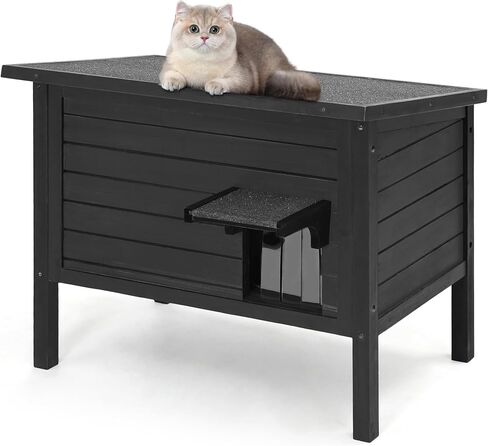 Kromax 100 Percent Insulated Outdoor Cat House, Waterproof, Extra Large, Solid Wood, Easy to Clean, with Retractable Sloped Roof, Dark Grey in Saudi Arabia