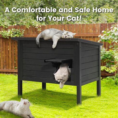 Kromax 100 Percent Insulated Outdoor Cat House, Waterproof, Extra Large, Solid Wood, Easy to Clean, with Retractable Sloped Roof, Dark Grey in Saudi Arabia
