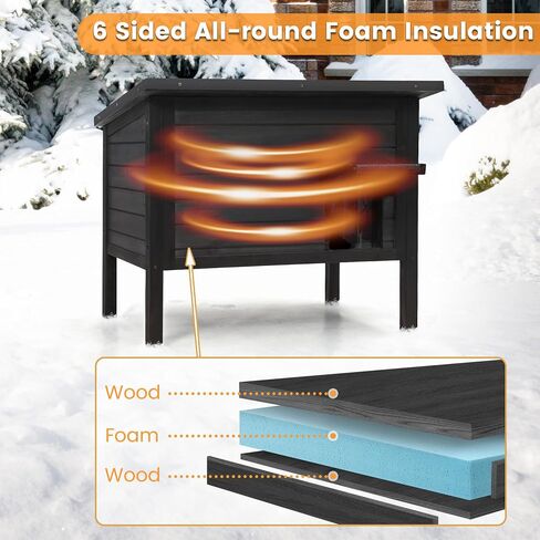 Kromax 100 Percent Insulated Outdoor Cat House, Waterproof, Extra Large, Solid Wood, Easy to Clean, with Retractable Sloped Roof, Dark Grey in Saudi Arabia
