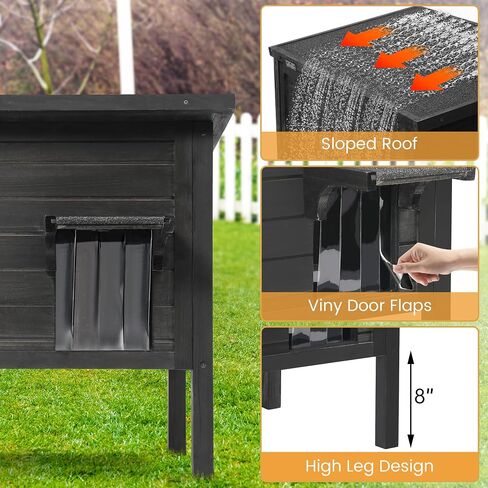 Kromax 100 Percent Insulated Outdoor Cat House, Waterproof, Extra Large, Solid Wood, Easy to Clean, with Retractable Sloped Roof, Dark Grey in Saudi Arabia