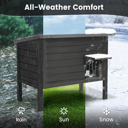Kromax 100 Percent Insulated Outdoor Cat House, Waterproof, Extra Large, Solid Wood, Easy to Clean, with Retractable Sloped Roof, Dark Grey in Saudi Arabia