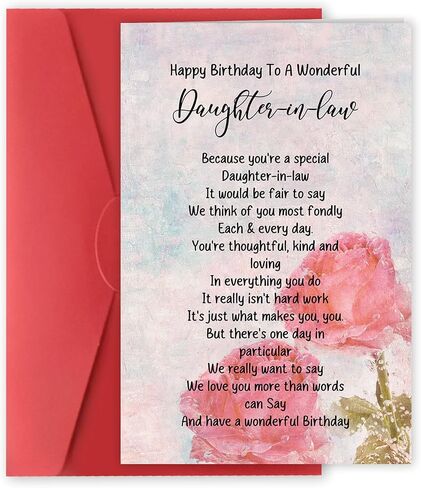 Daughter In Law Birthday Card,Daughter In Law Birthday Gifts,8x5.3 Inches,with Premium Envelope,Eco-Friendly,Quick-Dry in Saudi Arabia