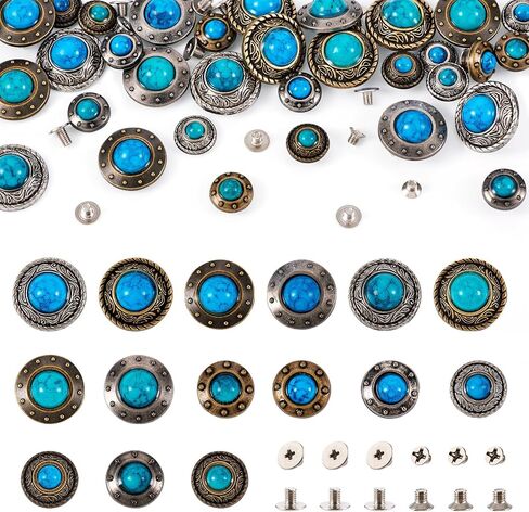 16 Sets Faux Turquoise Decorative Rivets Studs 12-20mm Round Vintage Conchos for Leather Alloy Coin Screwback Button Rivets for Clothes Bag Shoes Leather Craft in Saudi Arabia