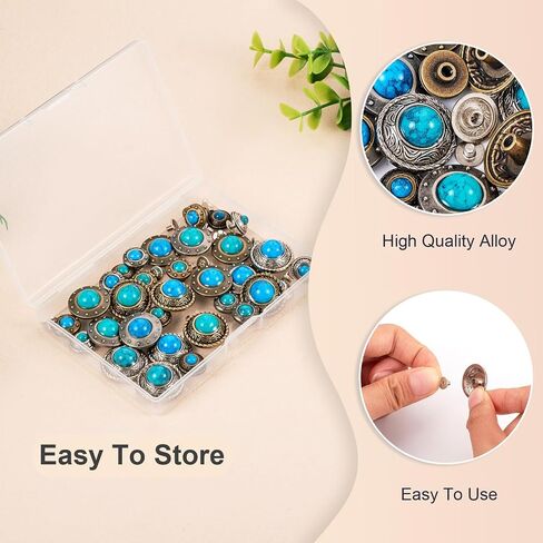 16 Sets Faux Turquoise Decorative Rivets Studs 12-20mm Round Vintage Conchos for Leather Alloy Coin Screwback Button Rivets for Clothes Bag Shoes Leather Craft in Saudi Arabia