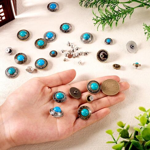 16 Sets Faux Turquoise Decorative Rivets Studs 12-20mm Round Vintage Conchos for Leather Alloy Coin Screwback Button Rivets for Clothes Bag Shoes Leather Craft in Saudi Arabia